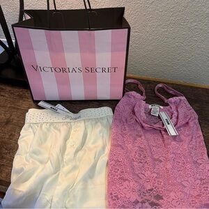 Victoria's Secret Pink Lace Chemise and White Shorts Set